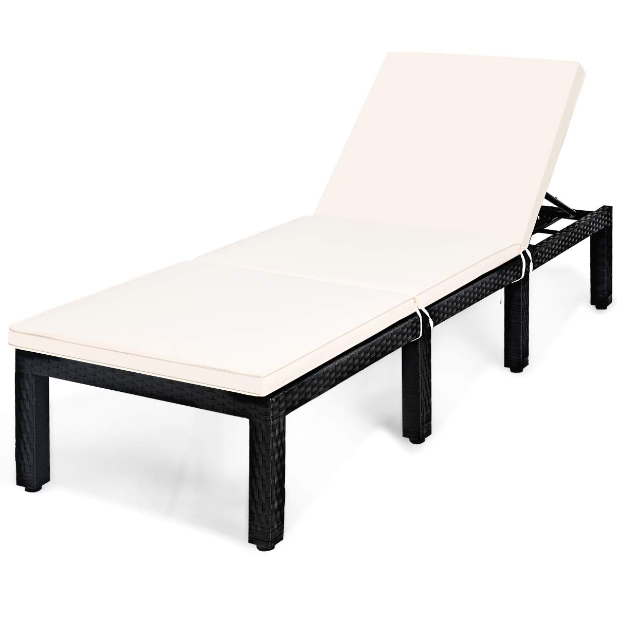 Chaise longue de patio en osier, fauteuil de jardin réglable en rotin avec dossier inclinable